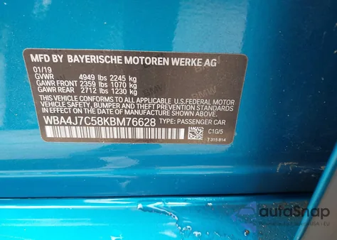 2019 BMW 440I Gran Coupe xDrive from USA, damaged, VIN WBA4J7C58KBM76628